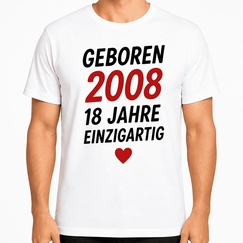 T-Shirt zum 18. Geburtstag – Geboren 2008 18 jahre einzigartig