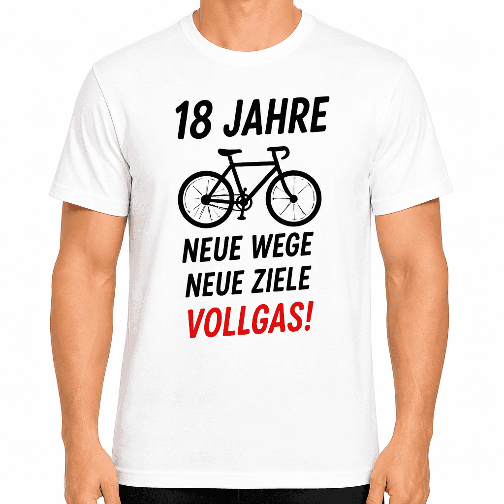 T-Shirt zum 18. Geburtstag – 18 jahre neue wege neue ziele vollgas!