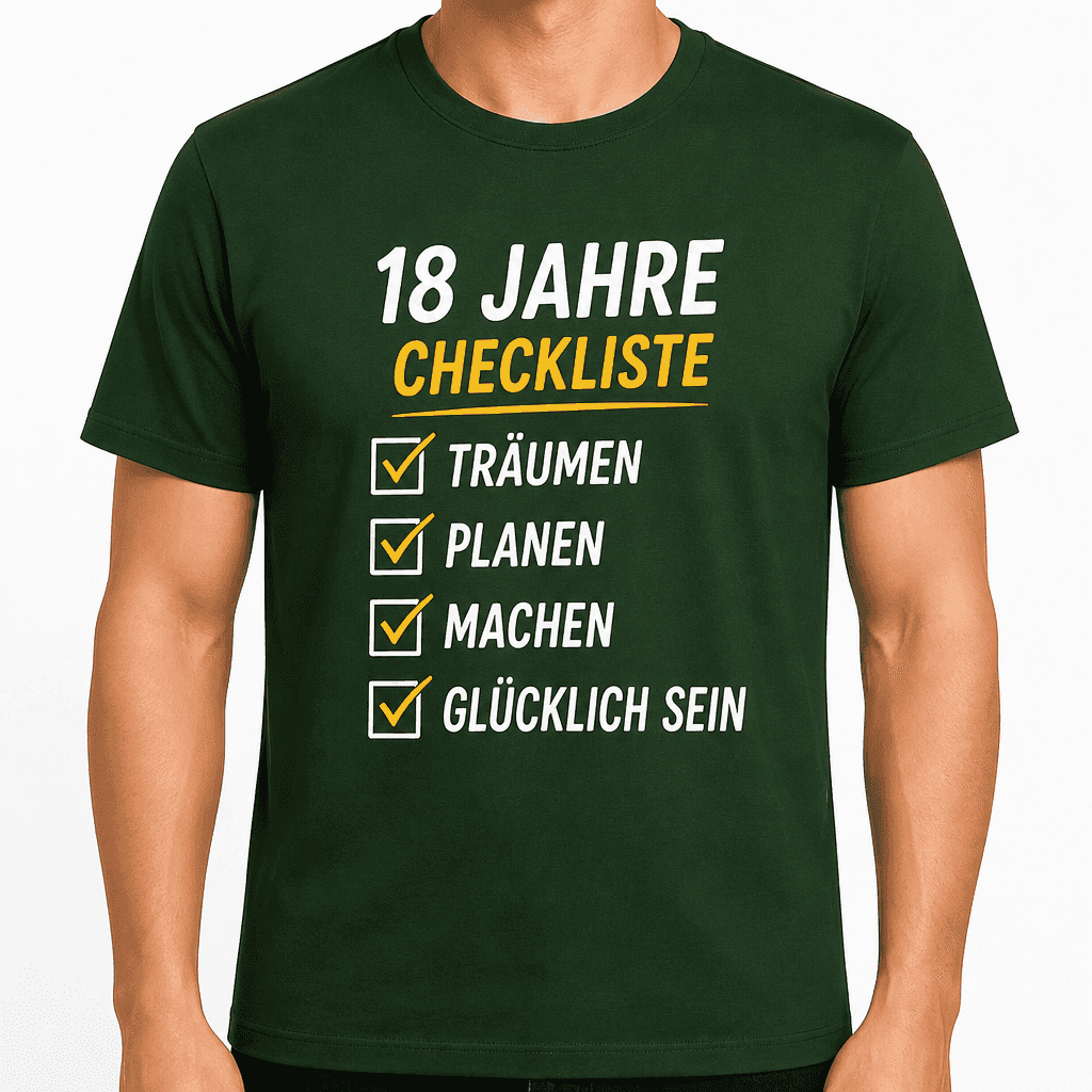 T-Shirt zum 18. Geburtstag – 18 jahre checkliste ☑ träumen ☑ planen ☑ machen ☑ glücklich sein