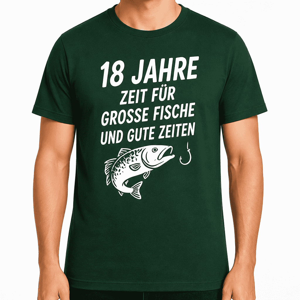 T-Shirt zum 18. Geburtstag – 18 jahre zeit für grosse fische und gute zeiten