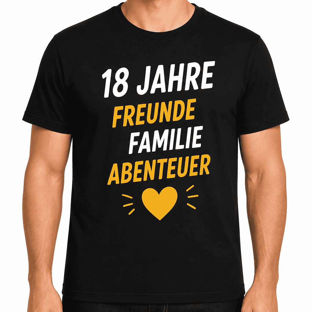 T-Shirt zum 18. Geburtstag – 18 jahre freunde familie abenteuer