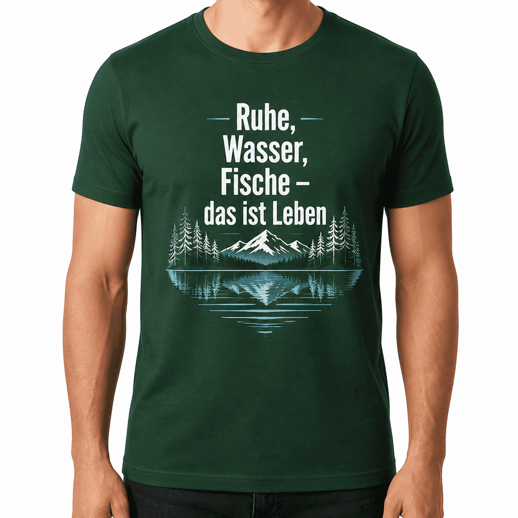 Angler-T-Shirt – Ruhe, Wasser, Fische – das ist Leben