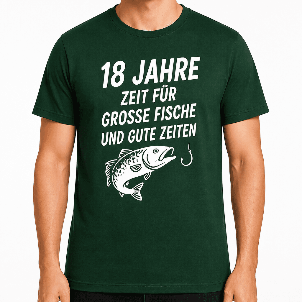 T-Shirt zum 18. Geburtstag – 18 jahre zeit für grosse fische und gute zeiten
