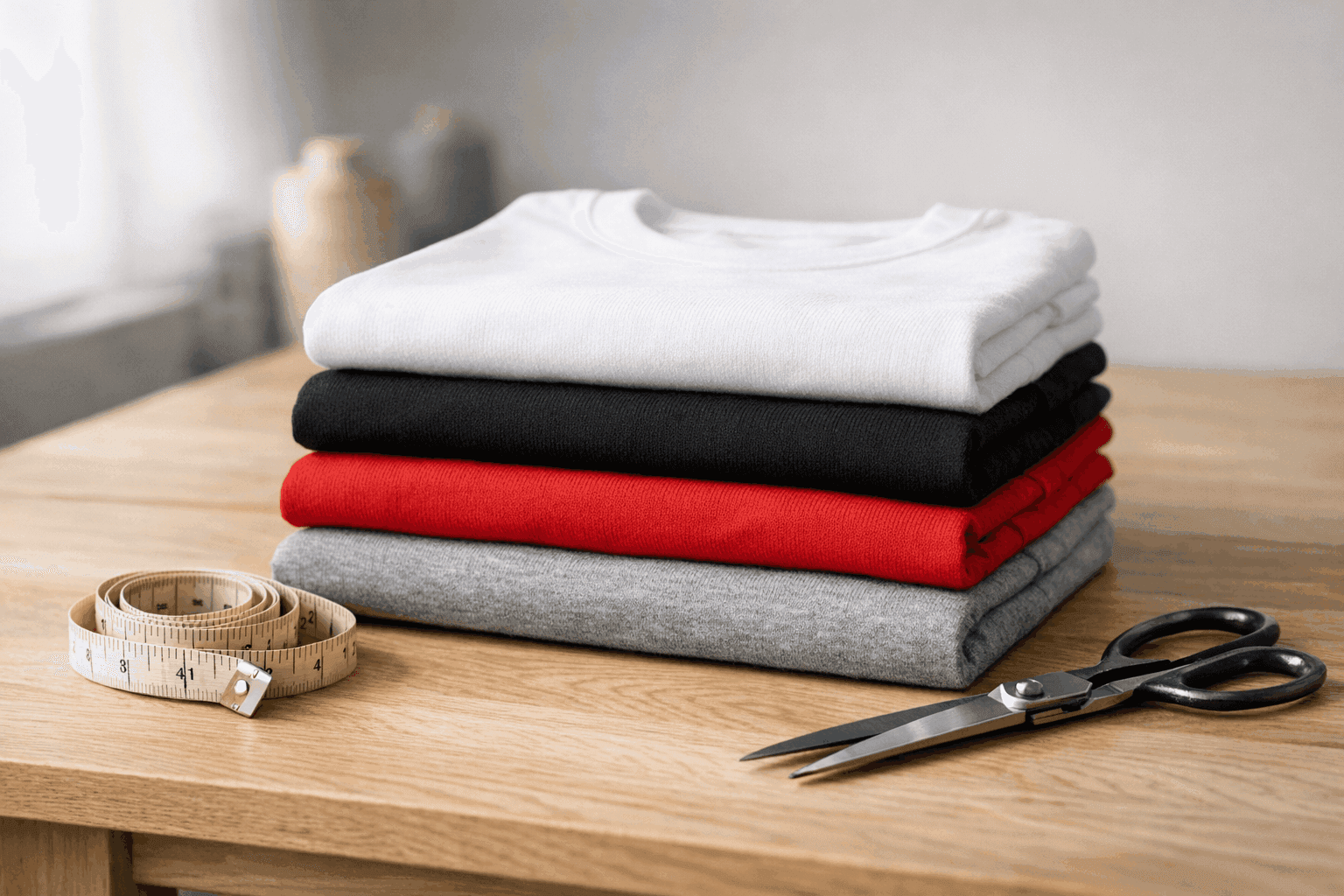 Gefaltete Baumwoll-T-Shirts, bereit zum Bedrucken