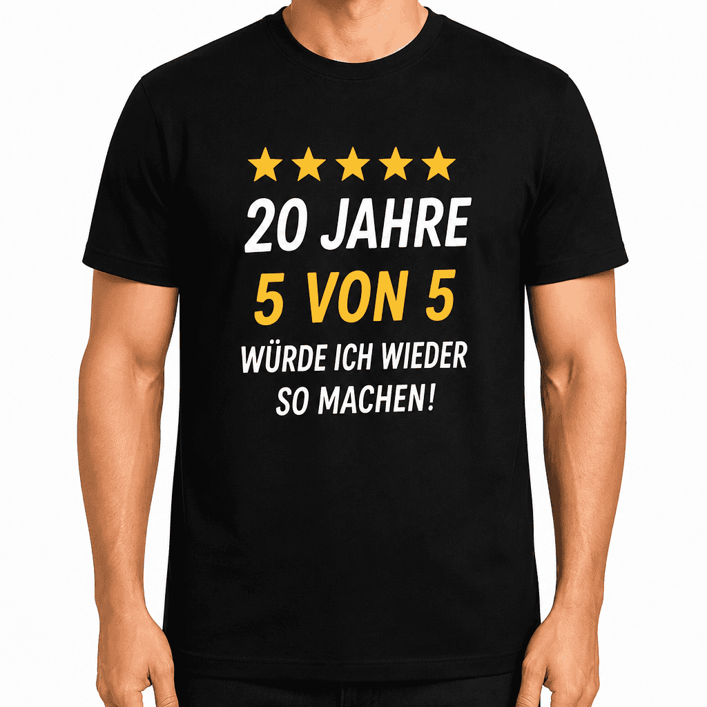 T-Shirt zum 20. Geburtstag – 20 jahre 5 von 5 würde ich wieder so machen!