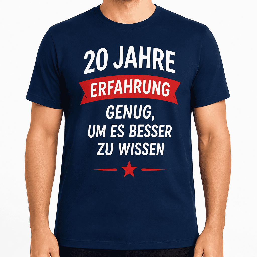 T-Shirt zum 20. Geburtstag – 20 jahre erfahrung genug, um es besser zu wissen