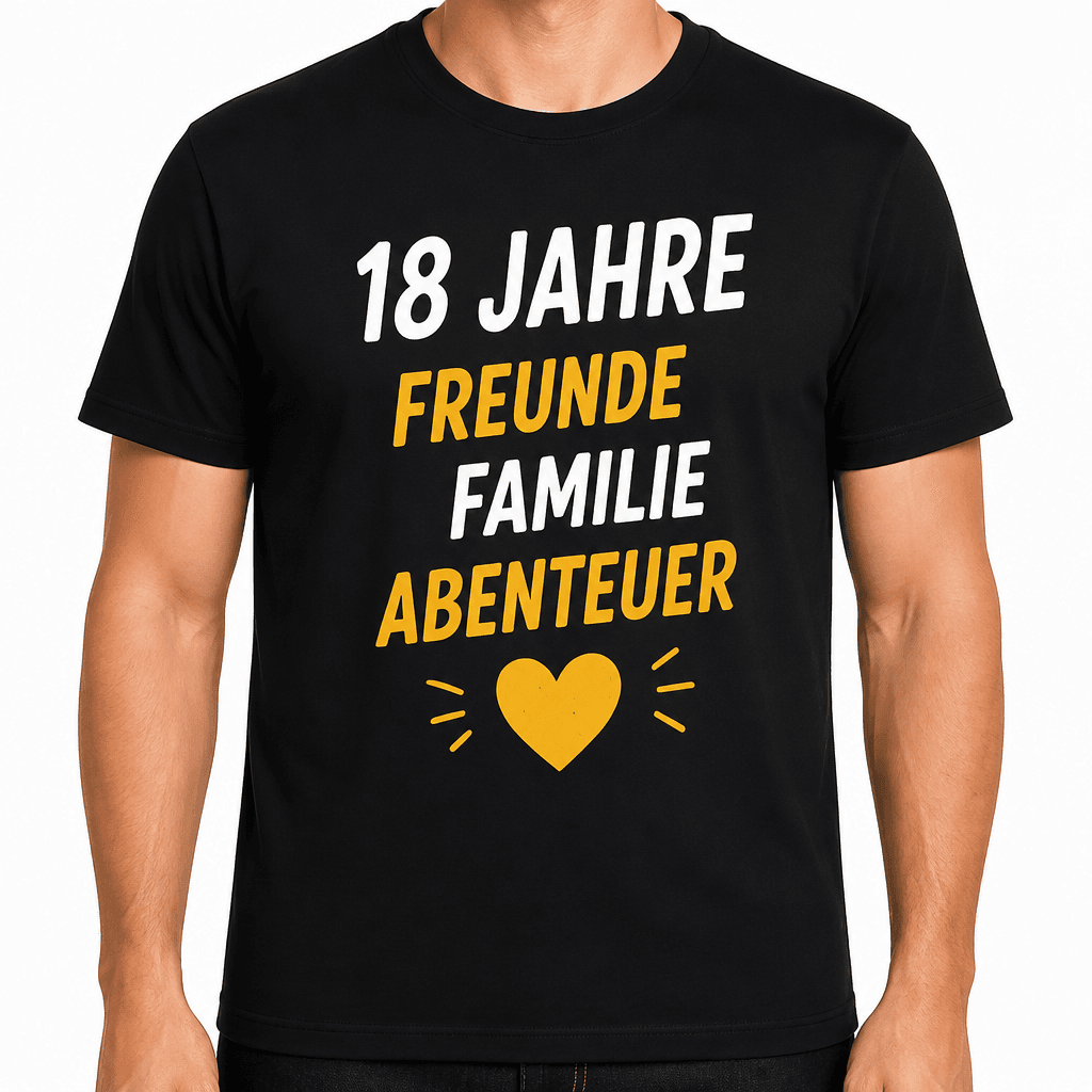 T-Shirt zum 18. Geburtstag – 18 jahre freunde familie abenteuer