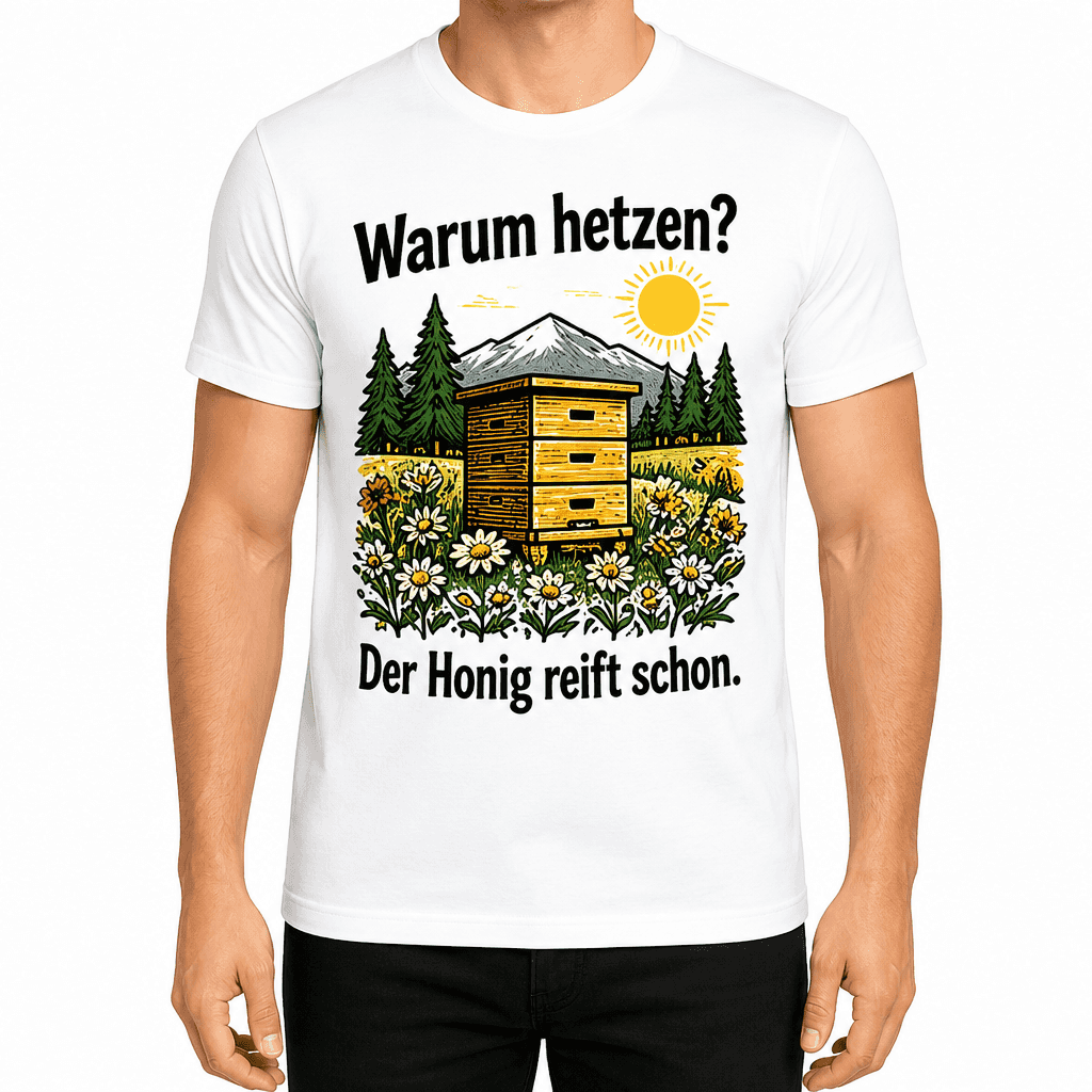 Imker-T-Shirt – Warum hetzen? Der Honig reift schon.