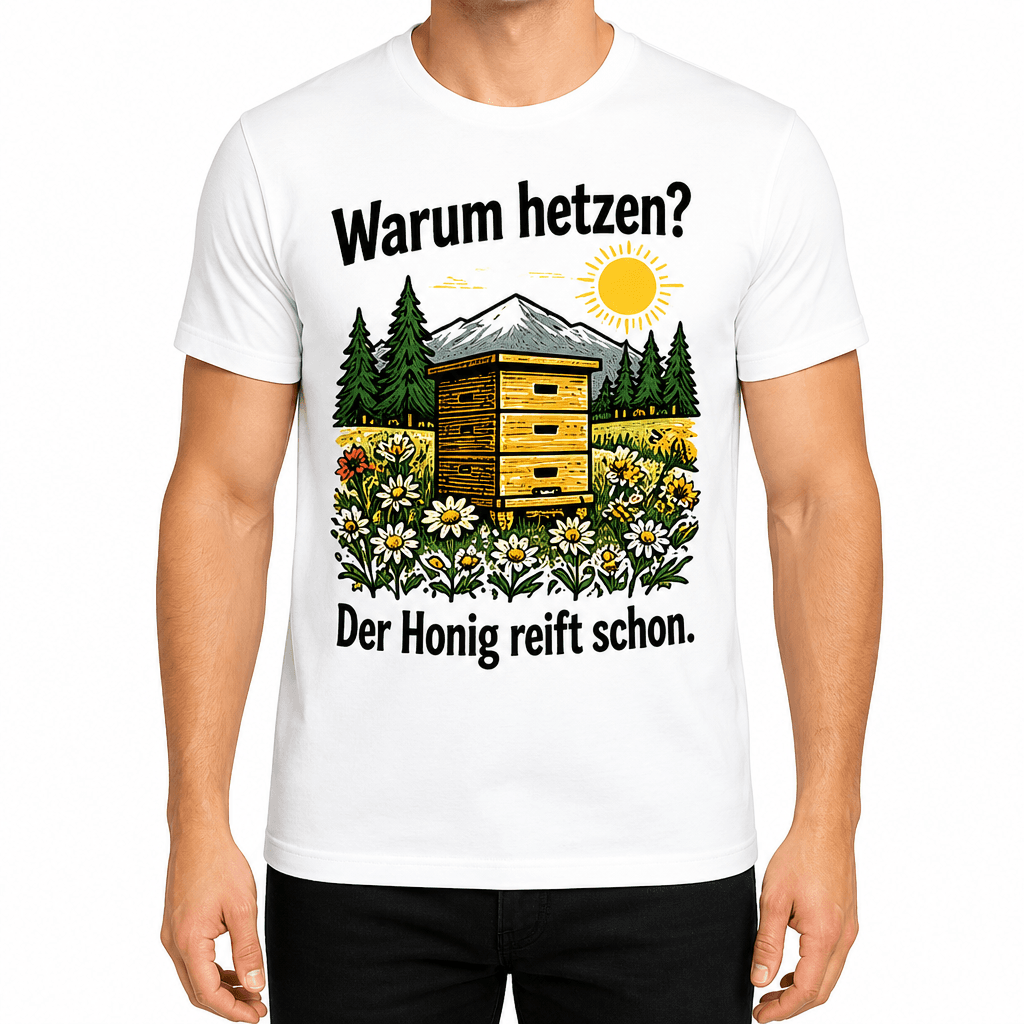 Imker-T-Shirt – Warum hetzen? Der Honig reift schon.