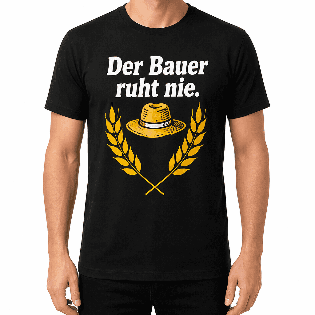 Bauern-T-Shirt – Der Bauer ruht nie.