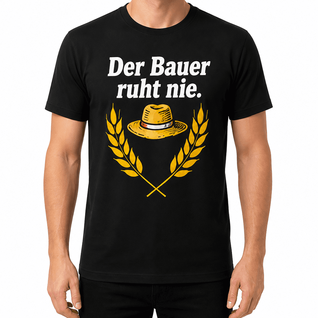 Bauern-T-Shirt – Der Bauer ruht nie.
