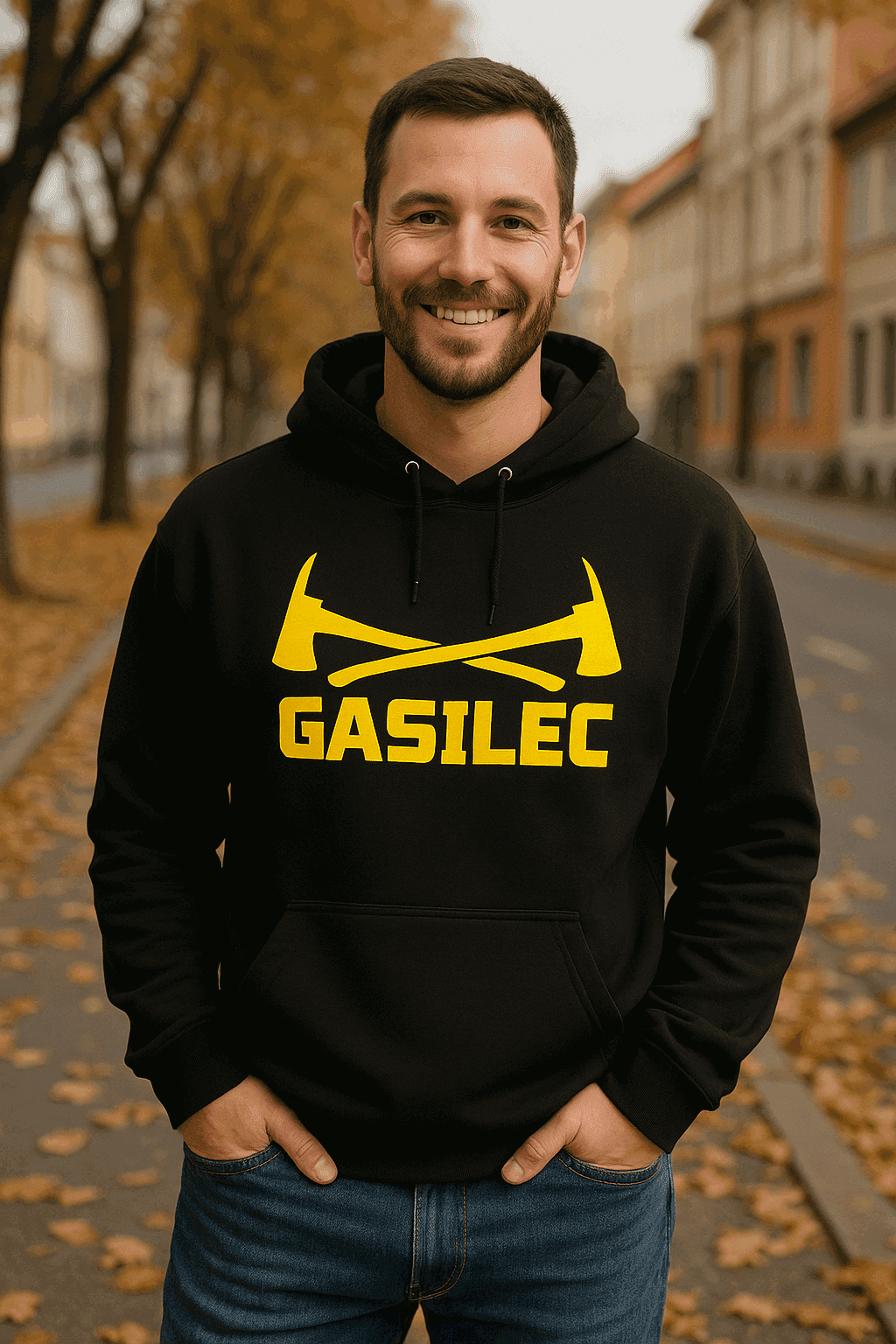 Lustiger Hoodie Feuerwehrmann mit Äxten