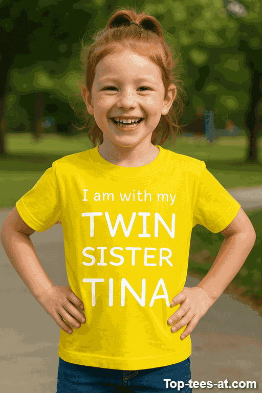 Kinder T-Shirt I am with my Twin Sister mit eigenem Namen
