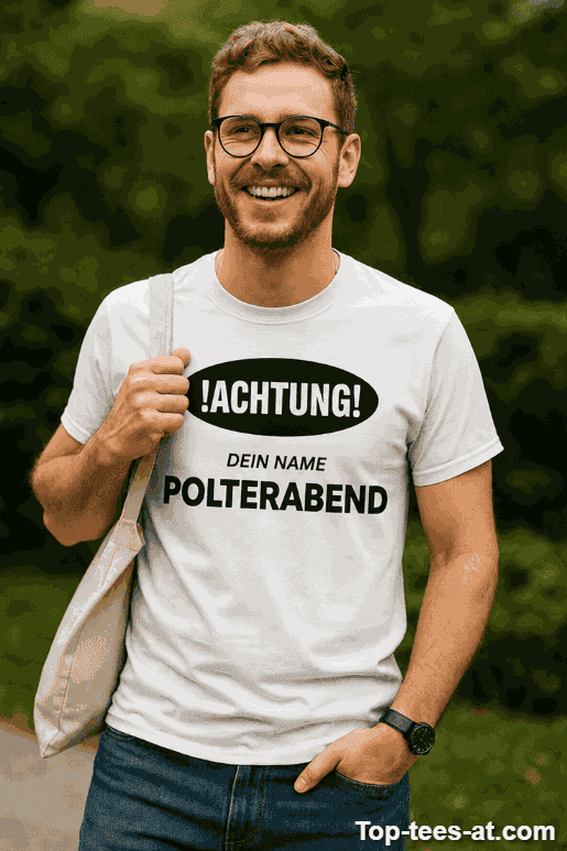 Lustiges T-Shirt Achtung Polterabend mit eigenem Namen