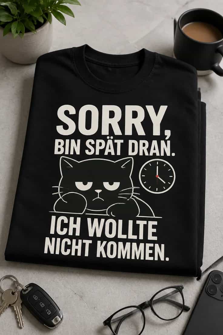 Lustiges T-Shirt mit Spruch: Sorry, bin spät dran