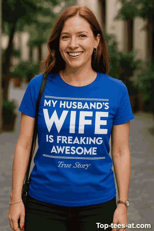 Lustiges T-Shirt My Husbands Wife Is Freaking Awesome