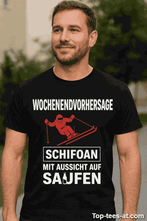 Lustiges T-Shirt Wochenendvorhersage Schifoan und Saufen