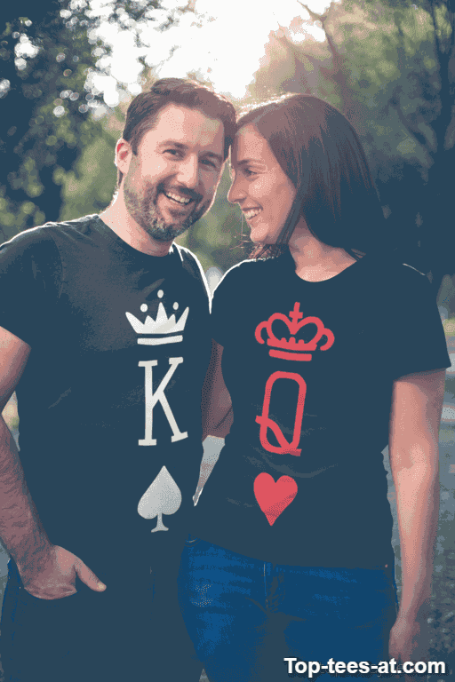 Pärchen T-Shirt King Queen Karten