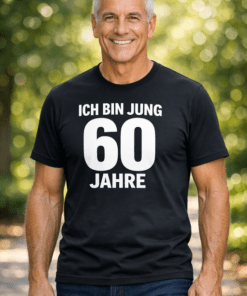 Lustiges T-Shirt „ICH BIN JUNG – 60 JAHRE“
