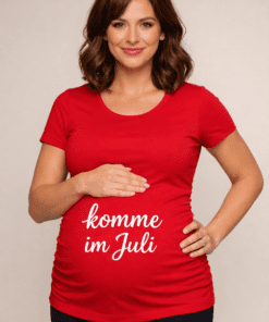 Umstands-T-Shirt „komme im Juli“ – Rot