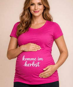 Schwangerschafts-T-Shirt „komme im herbst“ – Hot Pink