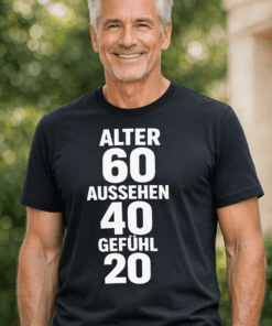 Lustiges T-Shirt: Alter 60, Aussehen 40, Gefühl 20