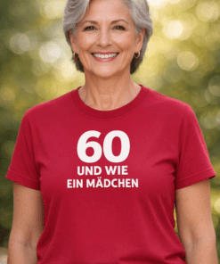 Lustiges T-Shirt „60 UND WIE EIN MÄDCHEN“ (Rot)