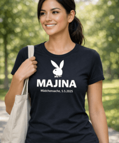 Lustiges Playboy T-Shirt mit Name – JGA & Datum