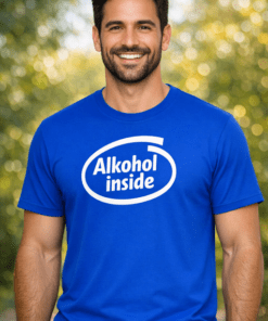 Lustiges T-Shirt „Alkohol inside“ (Blau)