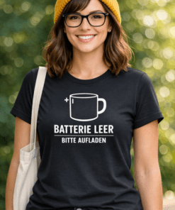 Lustiges T-Shirt „Batterie leer – bitte aufladen“