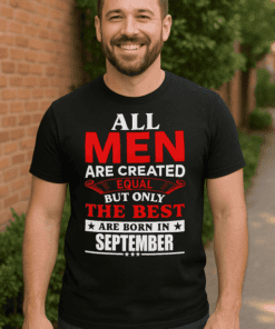 Lustiges T-Shirt all men created equal mit Wunschmonat
