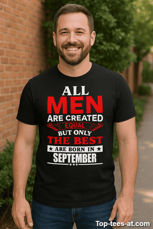 Lustiges T-Shirt all men created equal mit Wunschmonat